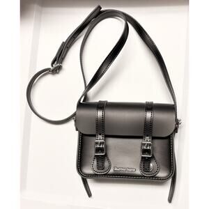 Dr Martens Black Leather Bag Buckle Crossbody Biker Womans Unused 8x5" Saddle